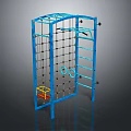 Blue Outdoor Play Equipment With Climbing Net Ladder Rings And Yellow Platform