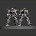 Detailed Robot Model Figures As Mechanical Creatures With Colorful Armor On Circular Textured Base