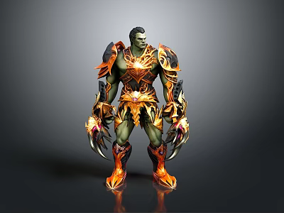 Fantasy Character 3D Model With Green Skin Flame Armor Sharp Claws And Mighty Look 3d model