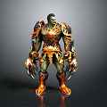 Fantasy Character 3D Model With Green Skin Flame Armor Sharp Claws And Mighty Look