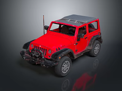 Red Off Road Vehicle With Gray Soft Top And Rugged Bumper Design 3d model