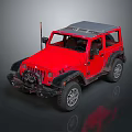 Red Off Road Vehicle With Gray Soft Top And Rugged Bumper Design