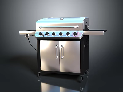 Stainless Steel Outdoor Gas Grill With Multiple Control Knobs Storage Cabinet And Wheels 3d model