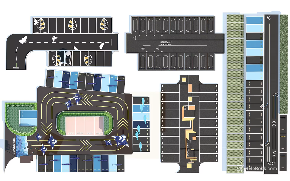 Eco Friendly Parking Lot Design With Green Landscaping And Efficient Layout 3d model 