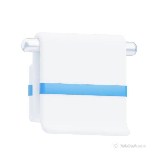 White Toilet Paper Roll With Blue Stripe On Silver Holder For Daily Bathroom Use 3d model 