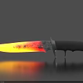 Flaming Blade Knife With Black Handle Metallic Accents And Dark Background Reflection