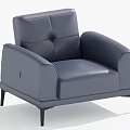 Modern Navy Blue Leather Single Sofa With Tufted Back And Black Legs 3d model