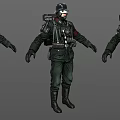 Game Movie Character Design With Dark Uniform Helmet Goggles And Backpack Gear