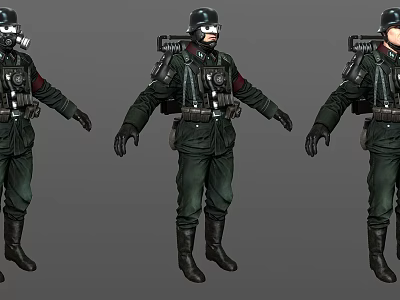 Game Movie Character Design With Dark Uniform Helmet Goggles And Backpack Gear 3d model