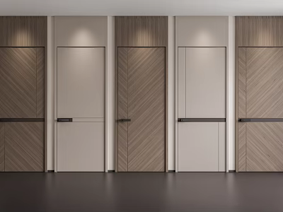 Modern Hinged Doors With Wooden Texture And Light Beige Brown Panel Designs 3d model