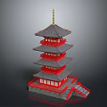 Traditional Multi Tiered Pagoda Architecture With Red Framework Gray Roof And Golden Spire