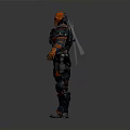 Detailed Armored Character With Orange Blue Tactical Armor And Standing Pose Design