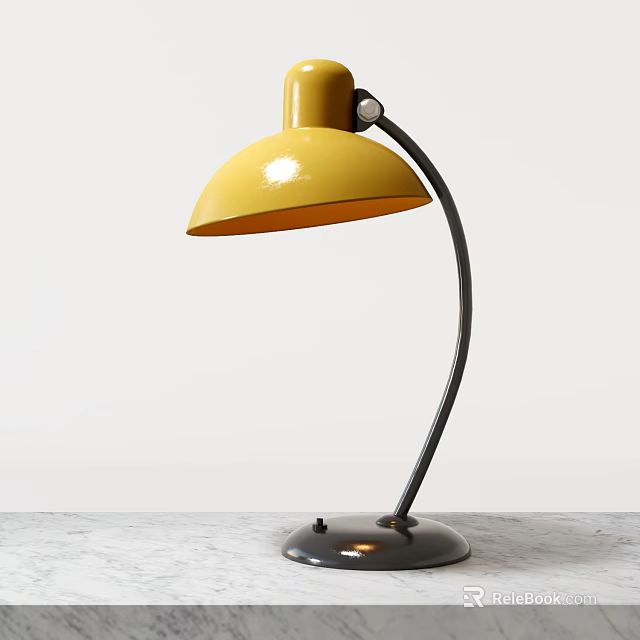 Yellow Desk Lamp With Curved Metal Stand Modern Design And Marble Tabletop Base 3d model 