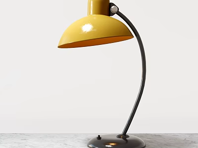 Yellow Desk Lamp With Curved Metal Stand Modern Design And Marble Tabletop Base 3d model