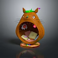 Cartoon Totoro Shaped Wooden Decor With Green Hat Pink Heart And Colorful Items Inside Base
