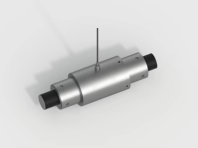 Silver Cylindrical Metal Mechanical Part With Black End Caps And Central Vertical Rod 3d model