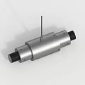 Silver Cylindrical Metal Mechanical Part With Black End Caps And Central Vertical Rod