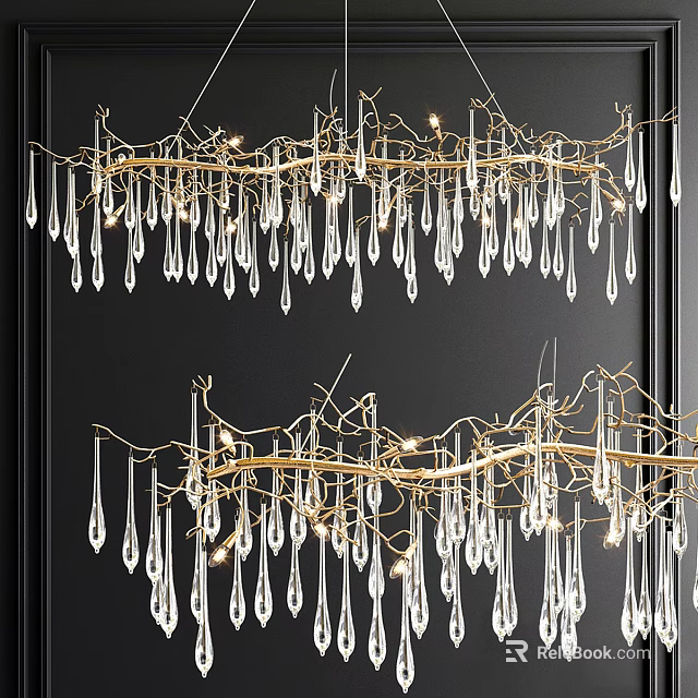 Elegant Modern Crystal Chandelier With Golden Branch Design And Hanging Crystal Drops 3d model 