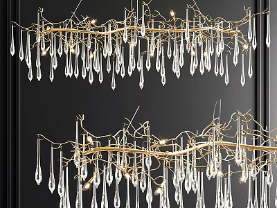 Elegant Modern Crystal Chandelier With Golden Branch Design And Hanging Crystal Drops 3d model