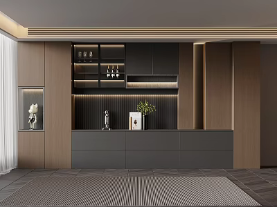 Modern Luxury Wine Cabinet Interior Design With Glass Door Display And LED Lighting 3d model