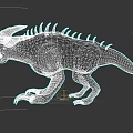 Red Horned Spiked Flying Creature With Sharp Teeth And Claws On Gray Background