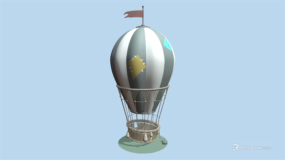 Silver White Hot Air Balloon Play Equipment With Flag Decorative Patterns And Basket Base 3d model 