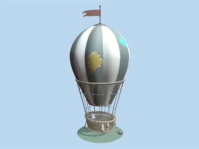 Silver White Hot Air Balloon Play Equipment With Flag Decorative Patterns And Basket Base 3d model