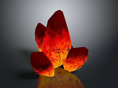 Red Glowing Crystal Stone Decor With Multiple Pointed Structures And Reflective Base 3d model