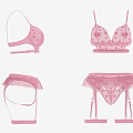 Pink Lingerie Set Bralette and Panty with Heart Patterns and Sheer Mesh Design