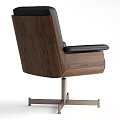 Stylish Black Leather Leisure Chair With Wooden Frame And Metal Swivel Base