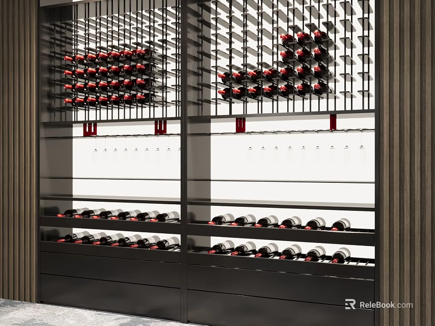 Modern Wine Cabinet With Glass Doors And Multiple Wine Bottle Storage Racks 3d model 