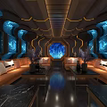 Space Theme KTV Interior With Hi Tech Screens Blue Lighting And Comfortable Sofas 3d model