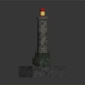 Stone Lighthouse Architecture With Red Yellow Top And Hexagonal Base Green Fence