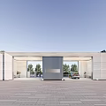 Modern Symmetrical Entrance Gate With Marble Cladding Metal Grille And Landscaped Trees