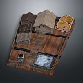 Traditional Wooden Houses Featuring Thatched and Wooden Roofs with Fenced Yard and Pathway