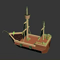 Vibrant Orange Water Transport Ship With Two Masts Wooden Barrels And Stern Decoration