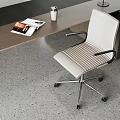White Striped Office Chair with Black Armrests Silver Base Wheels in Modern Office Desk Setting