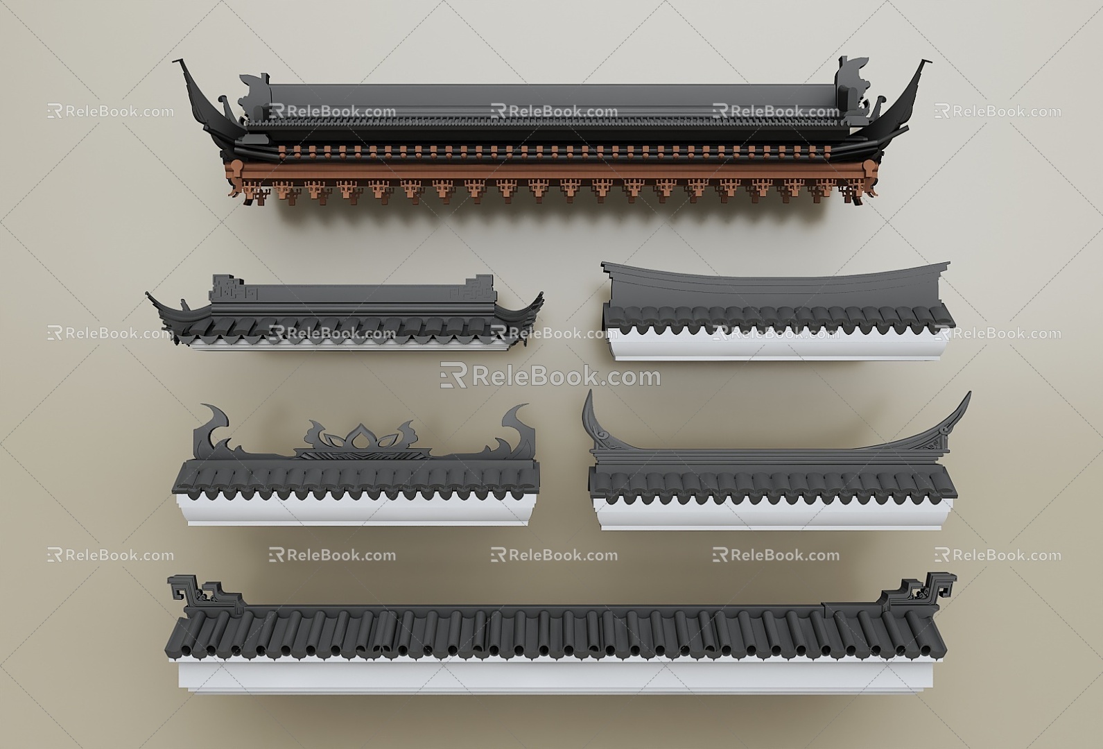 Chinese-style eaves Chinese-style eaves line Cornice ridge Chinese-style component Eaves tile ridge tile component 3d model