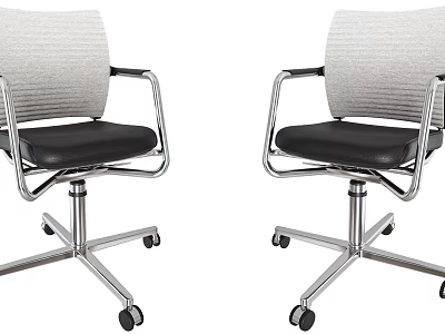 Modern Office Chairs with Metal Frame Black Leather Seat Gray Fabric Backrest and Rolling Casters 3d model