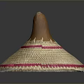 Woven Straw Hat With Brown Top And Pink Decorative Trim Design