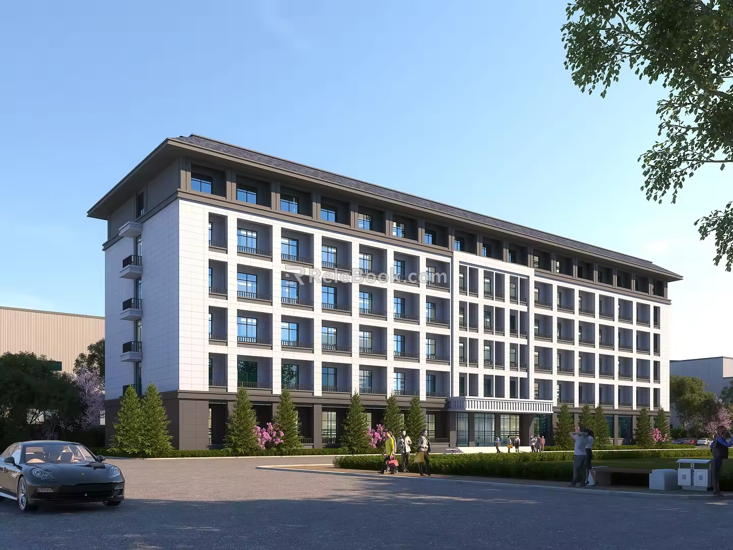 Chinese-style factory multi-storey office building 3d model