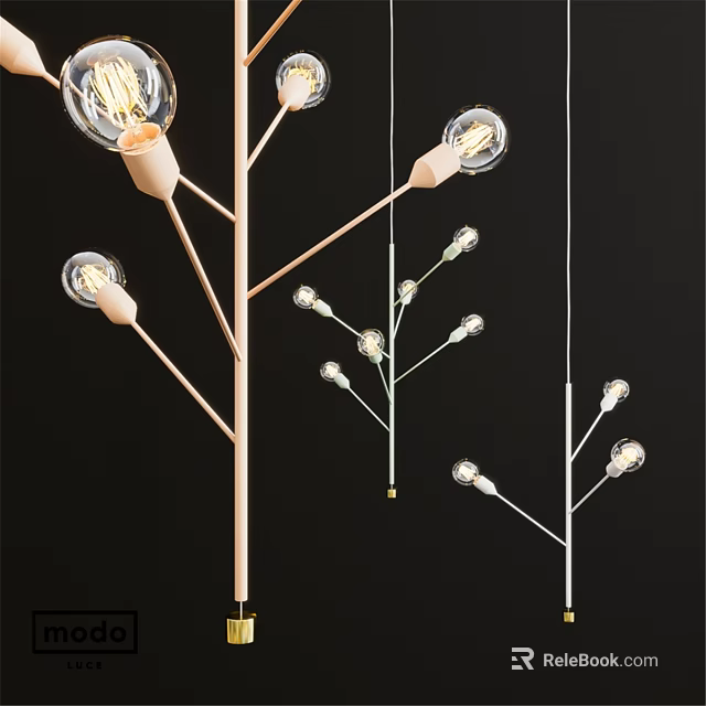 Modern Branch Shaped Chandelier With Multiple Glass Bulbs And Light Colored Frame 3d model 
