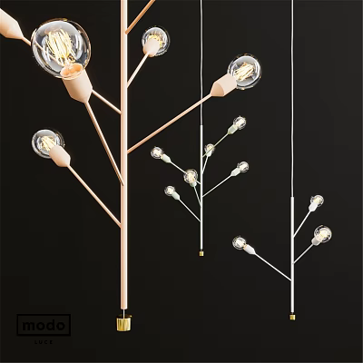 Modern Branch Shaped Chandelier With Multiple Glass Bulbs And Light Colored Frame 3d model