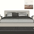 Modern Minimalist Double Bed With Upholstered Headboard Pillows Nightstands Table Lamp And Area Rug