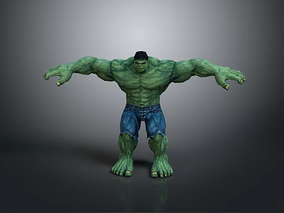Detailed Hulk 3D Model Featuring Green Skin Blue Jeans And Outstretched Arms 3d model