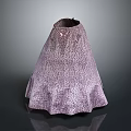 Man Displaying Purple Leopard Print Lampshade With Ruffled Bottom On Dark Surface