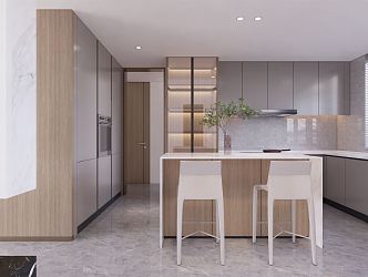 There is no need to change the modern kitchen to open the western kitchen and the middle kitchen bar. 3d model