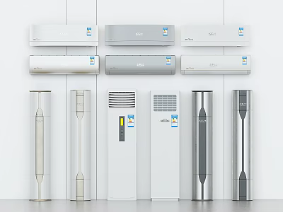 Different Styles of Air Conditioner Fans Including Wall Mounted and Floor Standing Models 3d model