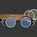 Vintage Goggles with Leather Strap Blue Red Green Lenses and Metal Frame