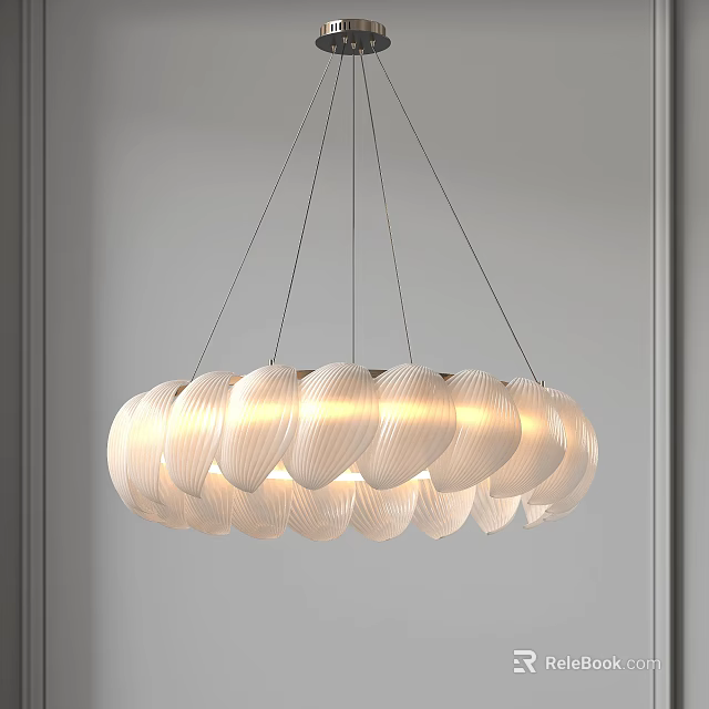 Elegant Modern White Chandelier With Petal Shaped Shades Hanging In Circular Design 3d model 